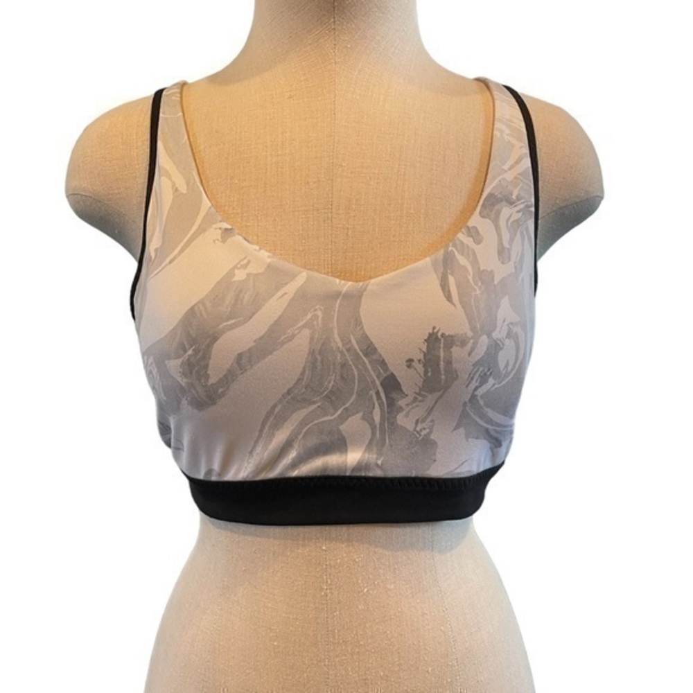 Athleta Medium Transcendence Powervita Marble White Gray Sports Bra